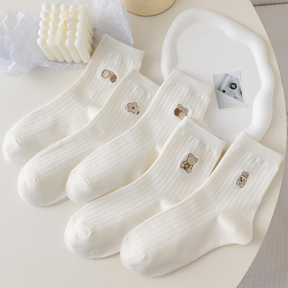 

5/10/20 Pairs Women S Cartoon Socks Round Neck Mid Tube Cute Expression Pattern Socks Casual Breathable Autumn Girls Socks One Size