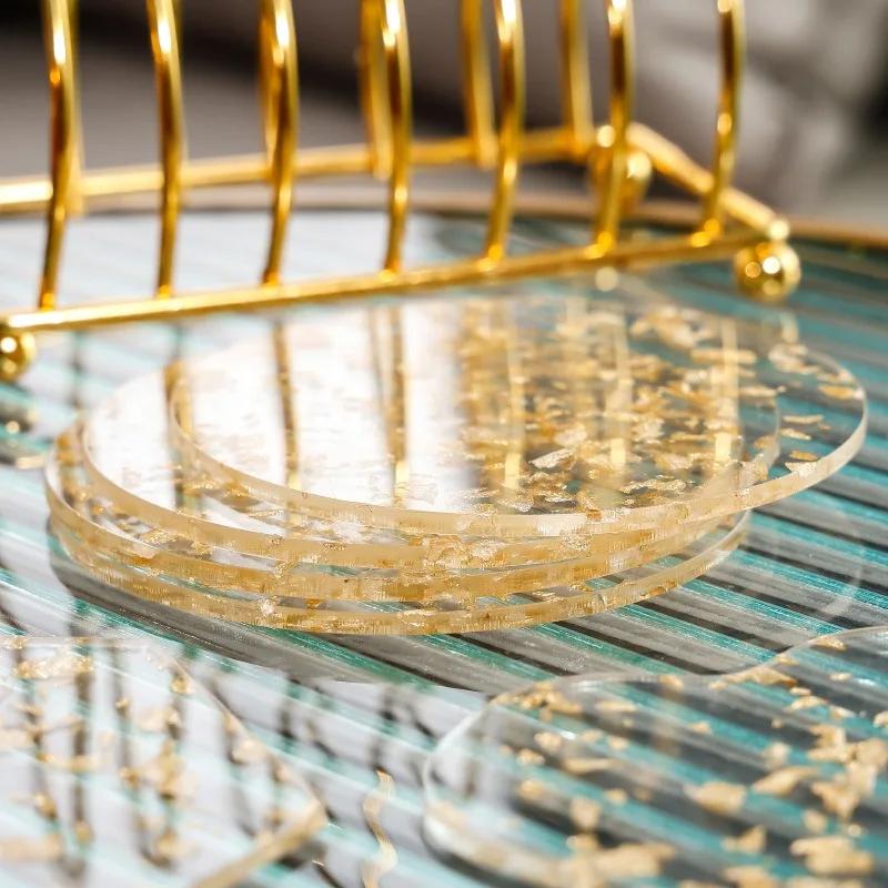 Wärmeisolierender Tassenuntersetzer aus Silikon, attraktive, elegante Silikonmatte mit Goldfoliendekor, rissfeste Tassenunterlage, Dekoration für Kaffeetische