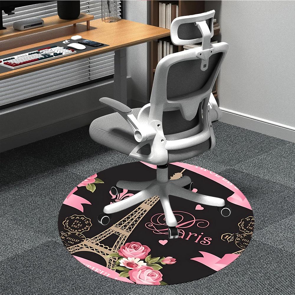 1pc Paris Eiffel Tower Art Carpet for Office Non Slip, Round Carpet, Soft & Comfortable, Carpet for Office, Lightweight Round Floor Mat