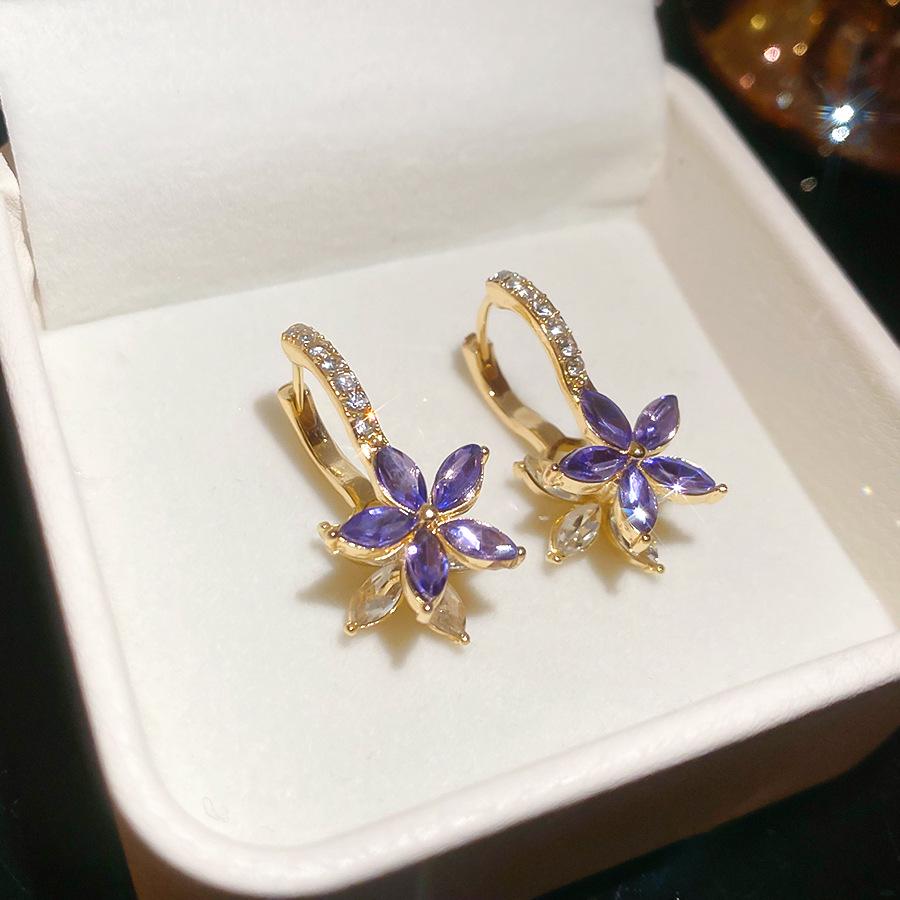 Европейские роскошные цветочные каффы с инкрустацией бриллиантами: Французские ретро модные серьги