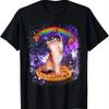Unisexs Black Cotton Space Cat Pizza Graphic TShirt Whimsical Rainbow Galaxy Design Soft Breathable Fabric Casual Round Neck Tee