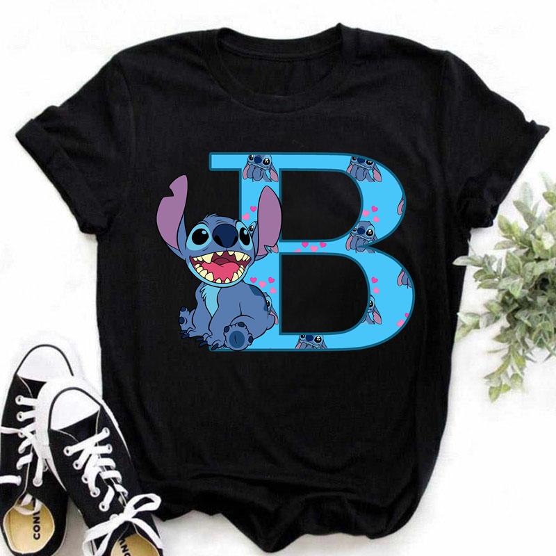 Disney A-Z Buchstabe Sommer Damen Bedrucktes T-Shirt Lässiges Oberteil T-Shirt Mode Cartoon Übergröße T-Shirt Kawaii Y2k T-Shirt