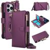 Etui Portfel Skórzany z Miejscami na Karty i Zamkiem Błyskawicznym Etui Klapka na Telefon dla IPhone 17 16 15 14 13 12 11 Pro Max Plus Promax 16e Pierścień Smycz Portmonetka