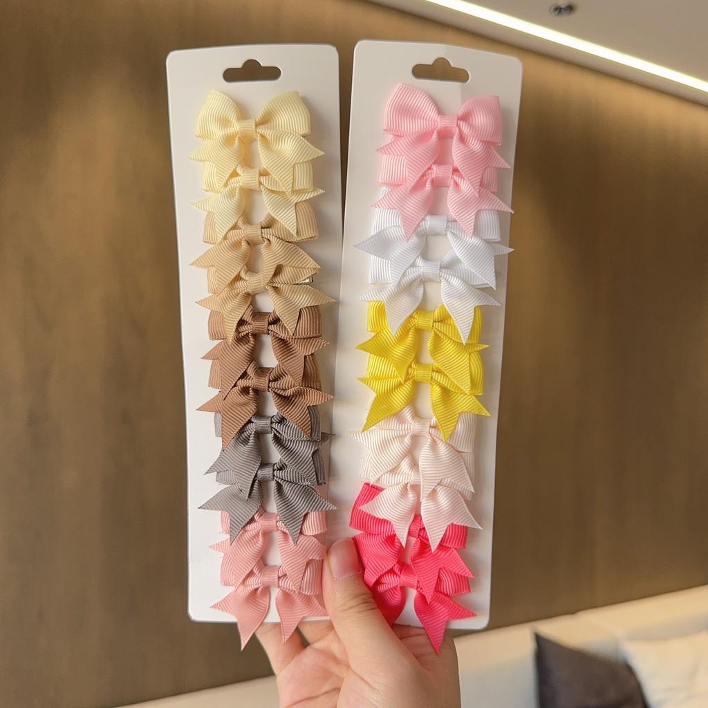 10Pcs/Set New Solid Color Ribbon Kids Bows Hair Clips for Baby Girls Handmade Bowknot Hairpin MiNi Barrettes Hair Accessories