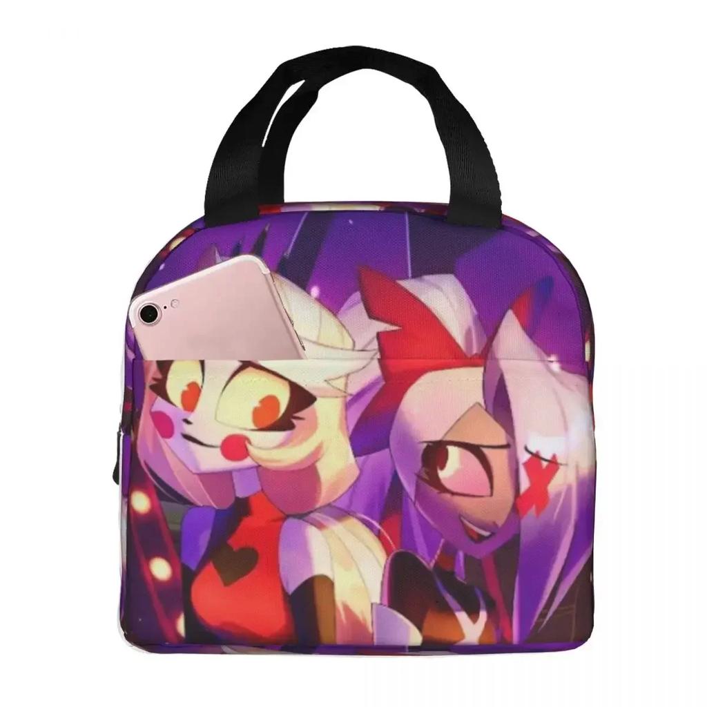 Charlie And Vaggie Valentines Hazbin Hotels Insulated Lunch Bag for School Cooler Thermal Food Box Tote Lunch Boxes Container