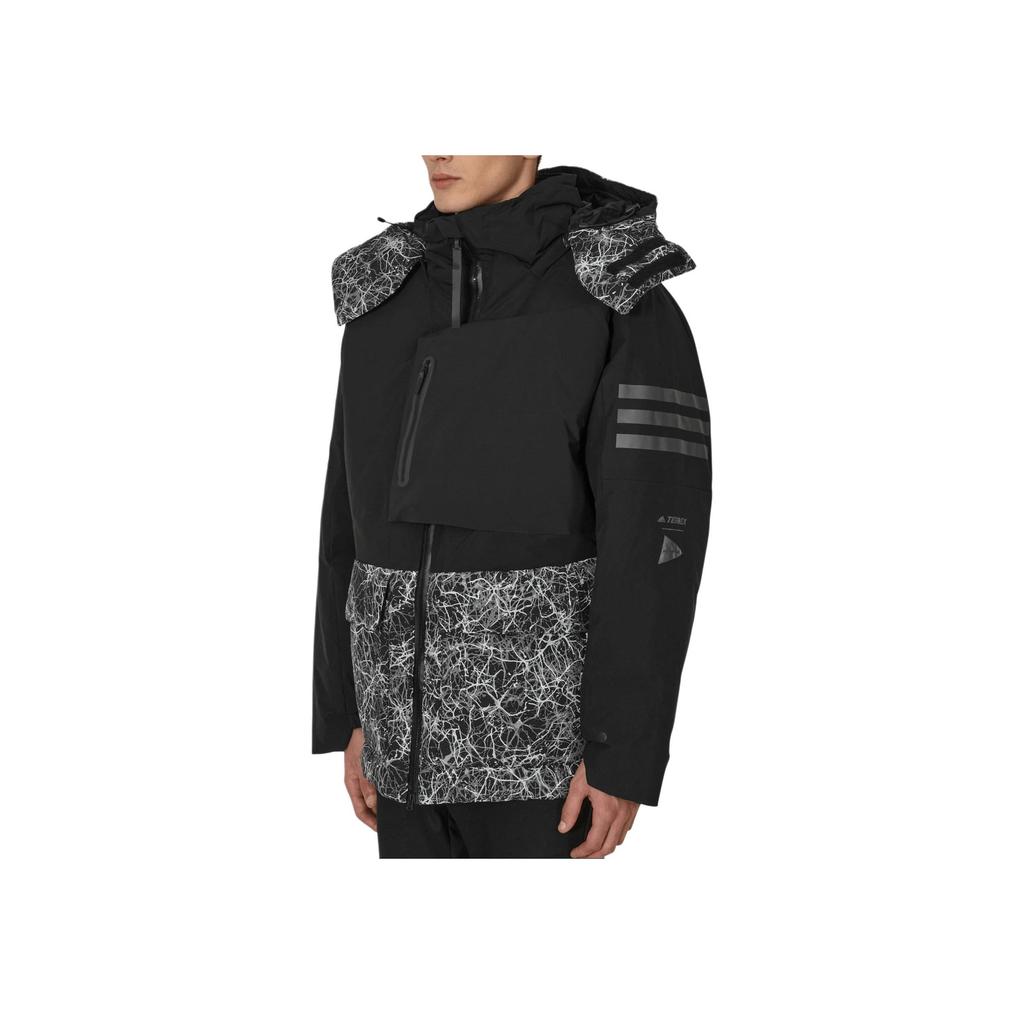 Adidas Terrex And Wander Co-Branded Patchwork Design Logo Print Hooded Down Jacket Men Jackets Black HN6940