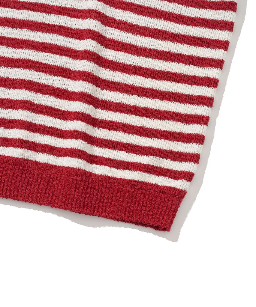 KNITTED Boucle Stripe Round Knit Red