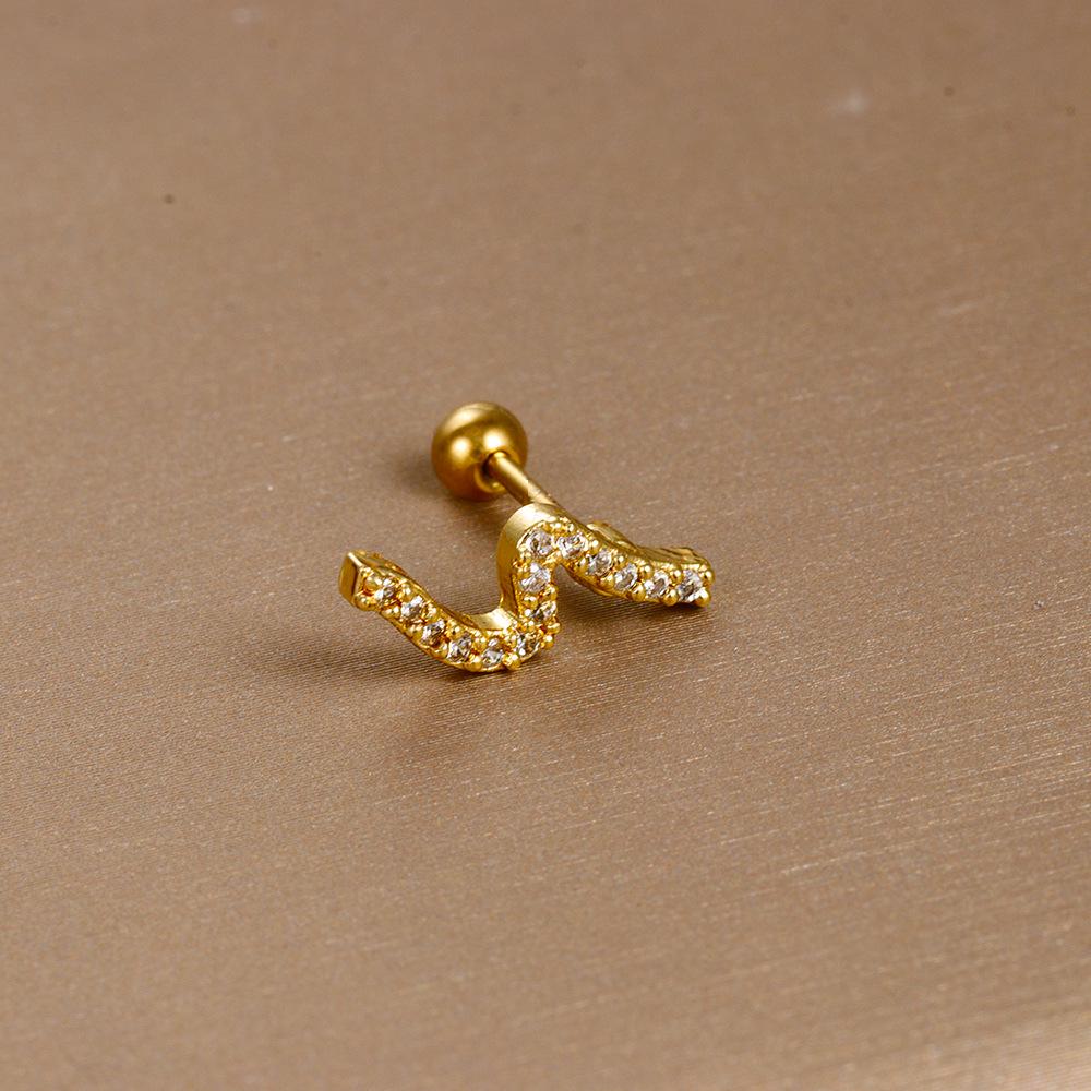 Gold Stainless Steel Earrings with Zircon Studs - Creative and Elegant Design