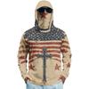 Men’s Long Sleeve Hooded Sun Protection Shirt with Flag and Cross Print Quick Dry Lightweight Athletic Top for Outdoor Sports Fishing Fitness
