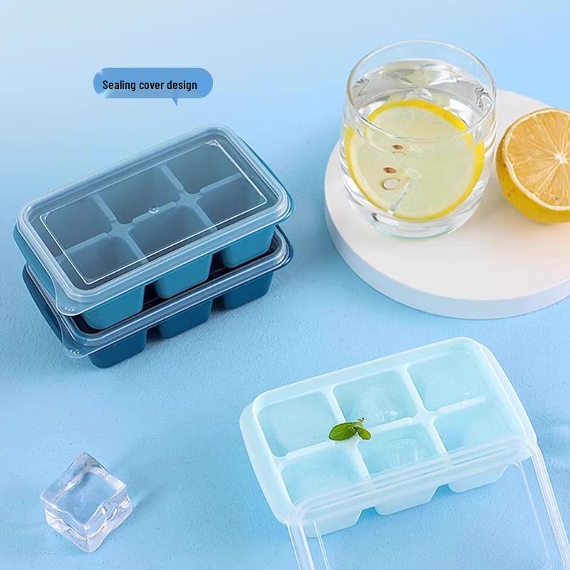 Silicone Ice Cube Tray with Lid, Food-Grade, Soft Bottom for Easy Release, Household Refrigerator Use for Homemade Ice Cubes.