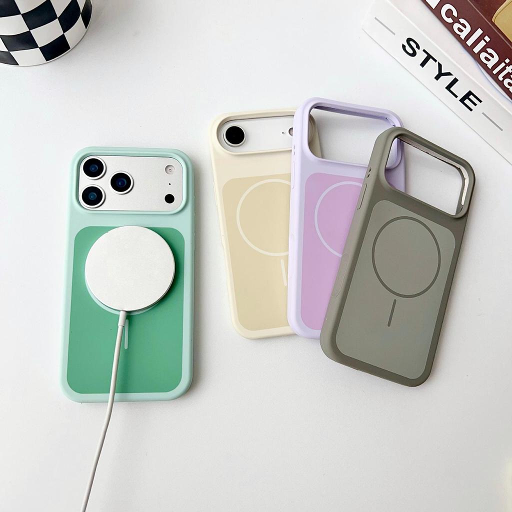Dual-Color Liquid Silicone Magnetic Case for iPhone 17 Pro Max, Drop-Proof with Full Coverage and Contrasting Colors.