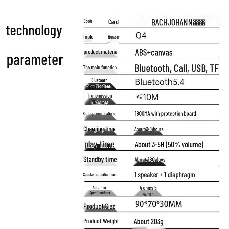 Bach Johann Q4 Portable Bluetooth Speaker CN Plug (adapter Included)