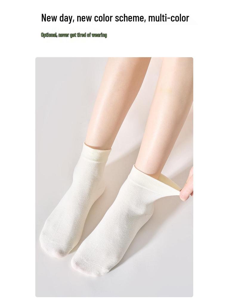 Women's Mid-Calf Summer Socks: Thin, Pure Cotton, Anti-Odor, Boneless, Postpartum, Black or White