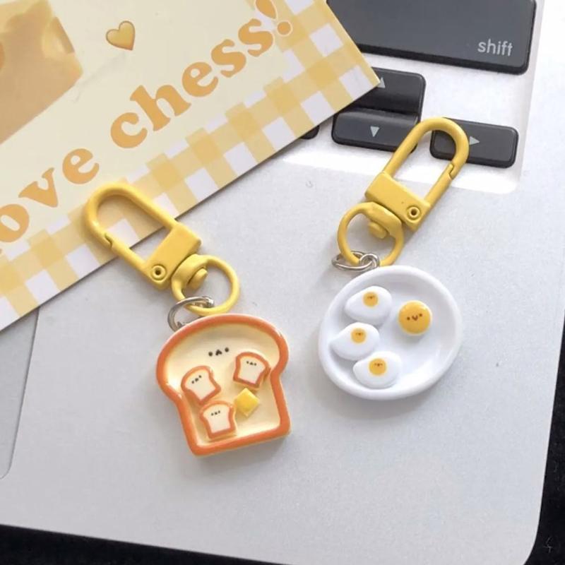 Cute Breakfast Plate Pendant Fun Simulation Food Play Keychain Creative Toast Banana Key Ring Accessorie Girly Heart Bag Lanyard