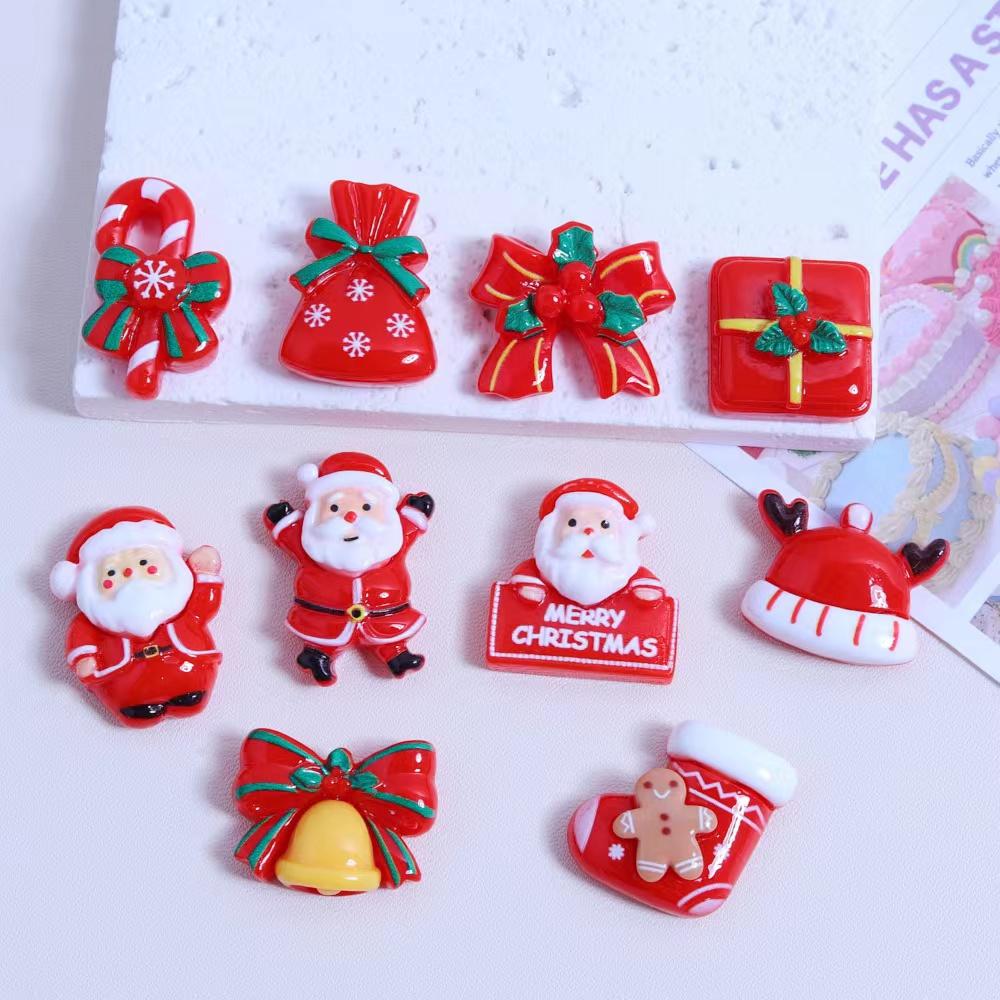 10PCS Resin Kawaii Colorful Gingerbread Man Snowman Bells Trees Flat Back Cartoon Christmas Figurines Scrapbook DIY Decor Crafts