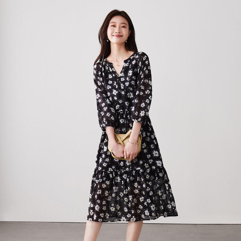 SOFSIL Women's Floral V-Neck Tie-Waist Dress