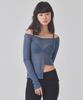 TOPGIRL [Tencel Blend/Off-Shoulder] Unbalanced Waist Off-Shoulder Top_T416Tp112