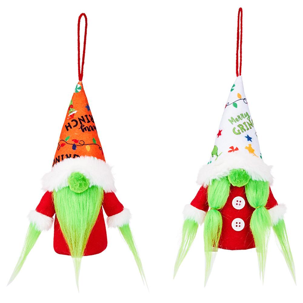 Charming Christmas Grinch Gnome Ornament With Lights Soft Fabric Holiday Decor
