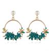 Korean Style Floral Rhinestone & Pearl Stud Earrings - Two-Color Sweet Design