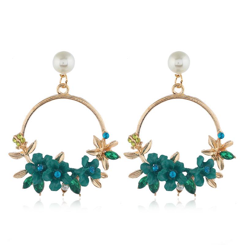 Korean Style Floral Rhinestone & Pearl Stud Earrings - Two-Color Sweet Design