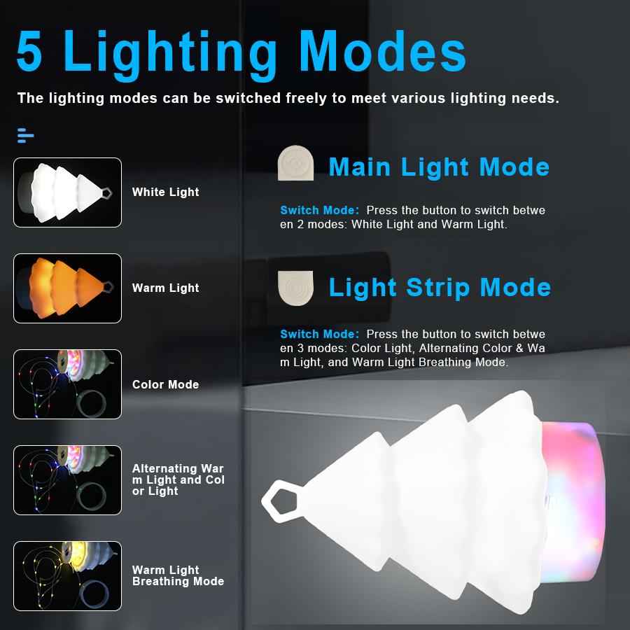 Rechargeable Christmas Tree Night Light w/ RGB String Lights,IP65 Waterproof Portable Lamp for Home Outdoor Decor Xmas Kids'Gift