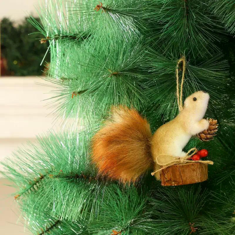 Cute Realistic Plush Squirrel Christmas Hanging Ornaments Pinecone Fluffy Tail Tree Party