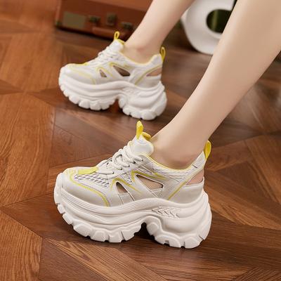 Gruby podeszwa buty typu "dad shoes" damskie letnie nowe ażurowe dziurkowane buty oddychające siatkowe sandały wszechstronne wewnętrzne podwyższające obcas damskie buty