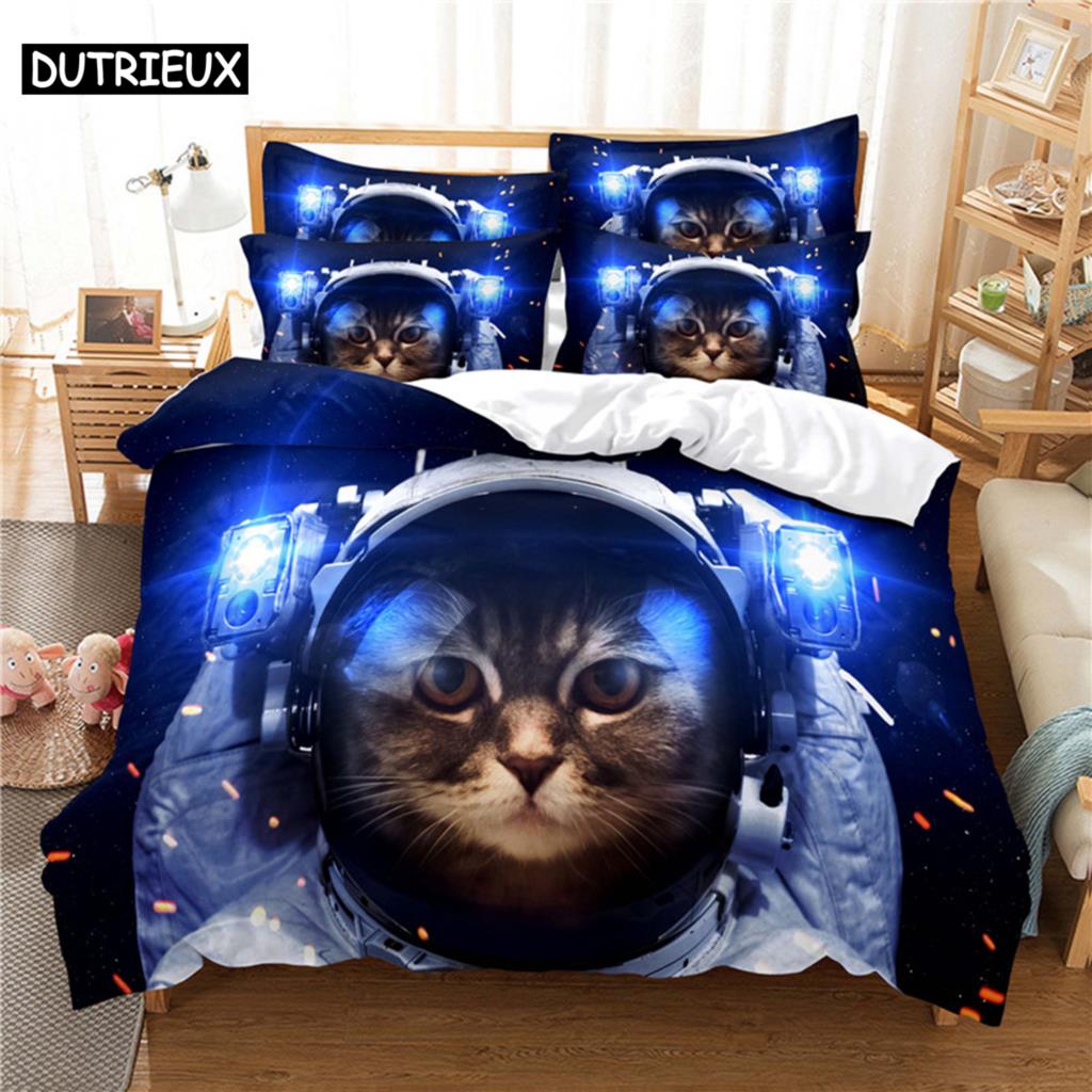 3D Digital Printing Fashion Design Queen Size Lovely Cat Bedding Set, Duvet Cover Set