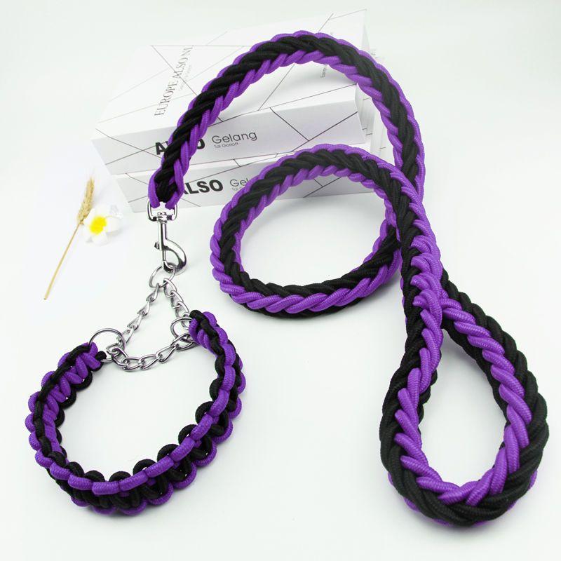 4FT Nylon Braided Rope Traction with Soft Breathable Adjustable Nylon Dog Collar for Small Medium Large Dogs Walking,Hiking,Camping,Exploring