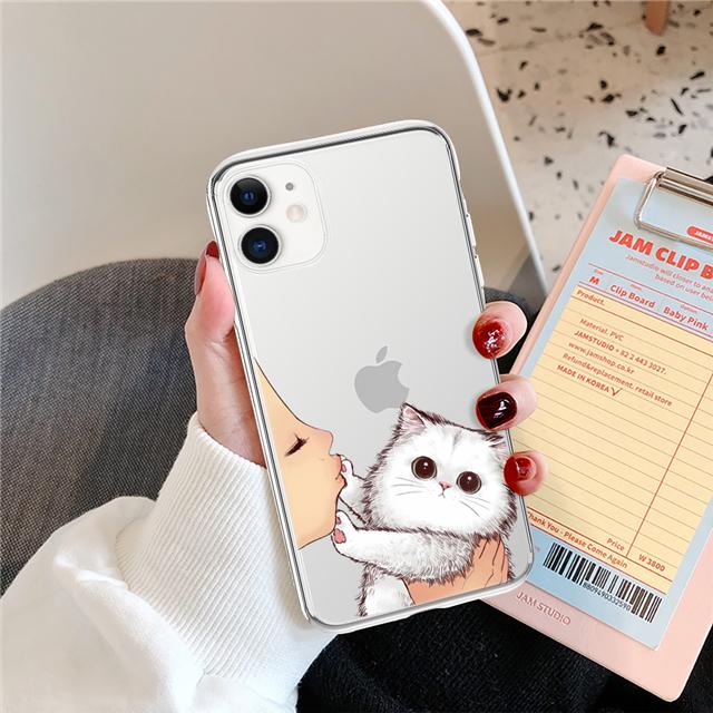 Cute Cat Phone Case For iPhone 13 12 11 Pro Max X XR XS Max 7 8 6 6s Plus 12 13 Mini 5 5S SE2020 Soft TPU Transparent Back Cover