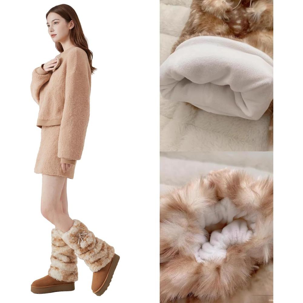 Deer Leg Warmers Furry Fur Deer Print Leg Warmer For Women Cute Animal Thicken Legwarmers For Girls