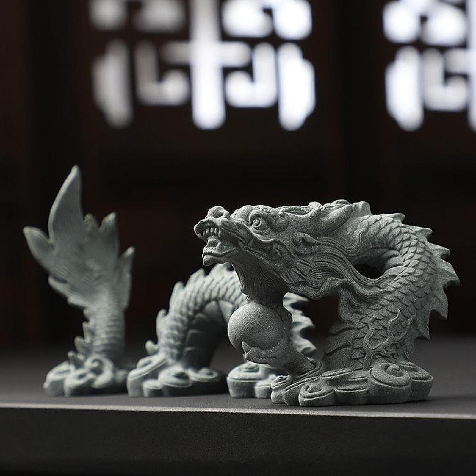 

Dragon Statue Set Artwork Home Decor Chinese Traditional Gift Tea Pet Sculpture for Desk Bonsai Indoor Outdoor Bookshelf Hallway сірий колір