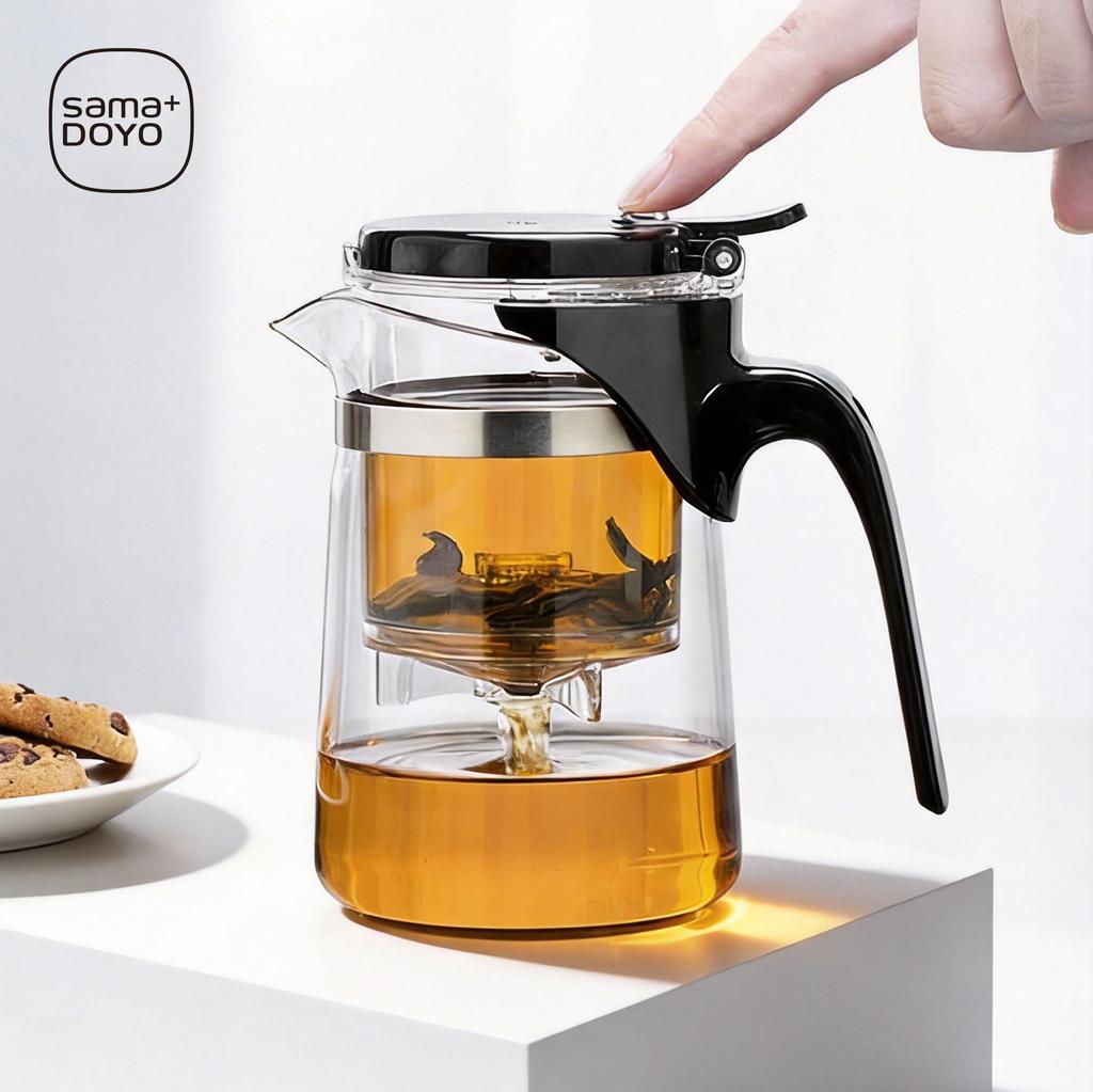 SAMADOYO-Teiera in vetro resistente al calore con filtro, Semplice tazza da tè, Servizio da tè per la casa, Servizio da tè per l'ufficio