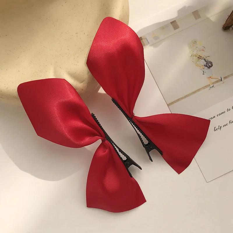 2pcs Black White Ribbon Hair Bows Clips Vintage Bowknot Side Hairpin Cute Girls Barrettes Headdress Hair Accessories for Women