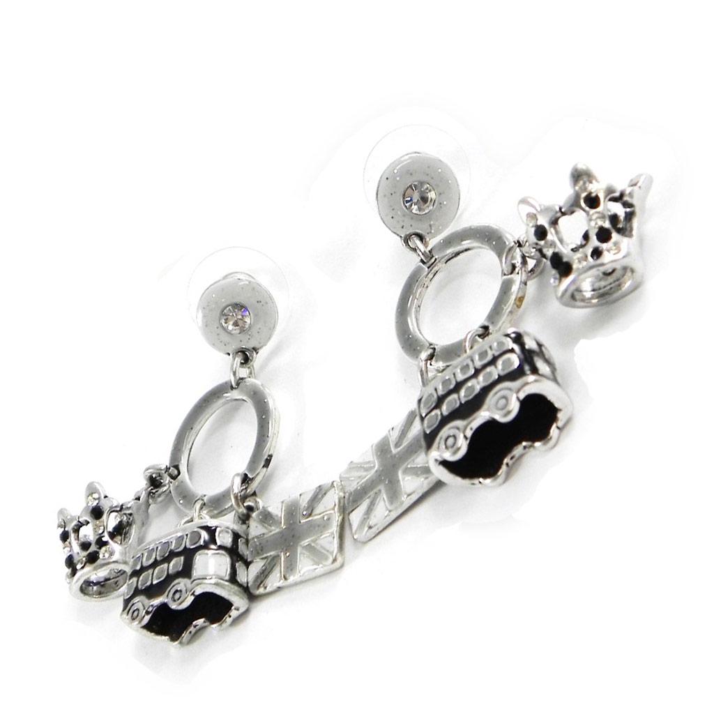 NOA [H8934] - Designer Earrings 'So British' Gray Black