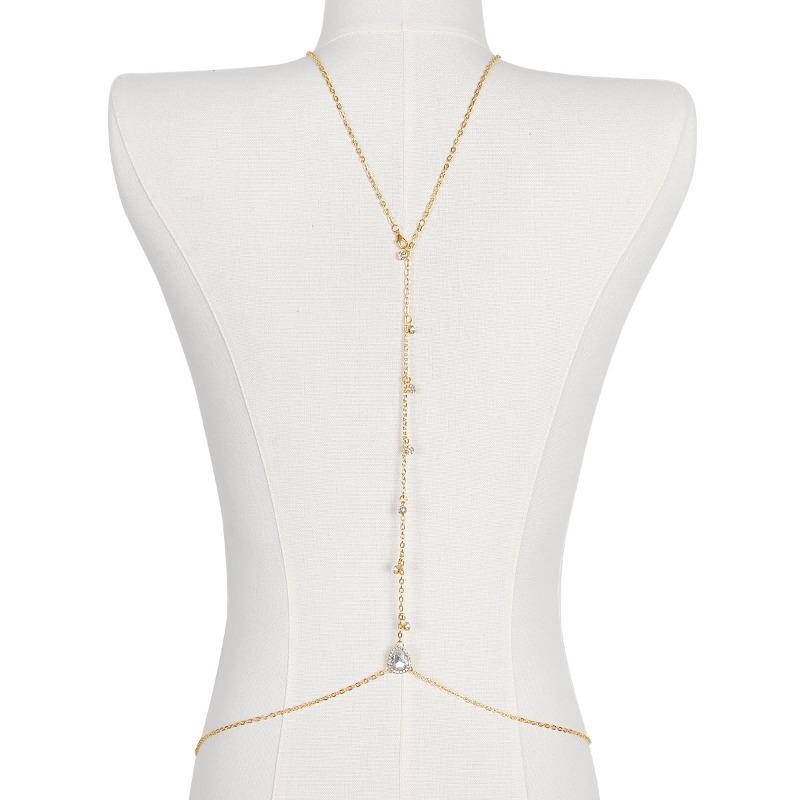 Bride Backless Rhinestone Waterdrop Body Chain Belly Waist Necklace for Women Mom Girlfriend Summer Beach Body Jewelry
