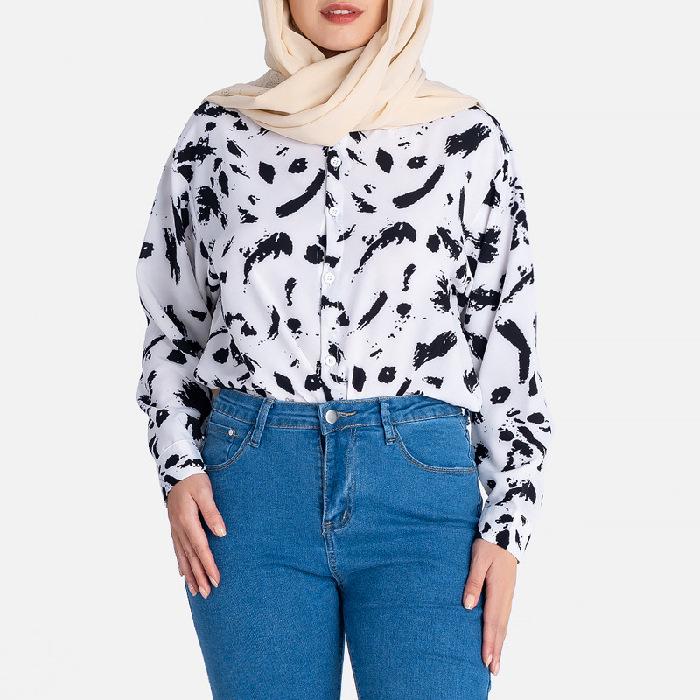 

Женская рубашка с лацканами и длинным рукавом в стиле ретро с принтом перьев Extra Large белый