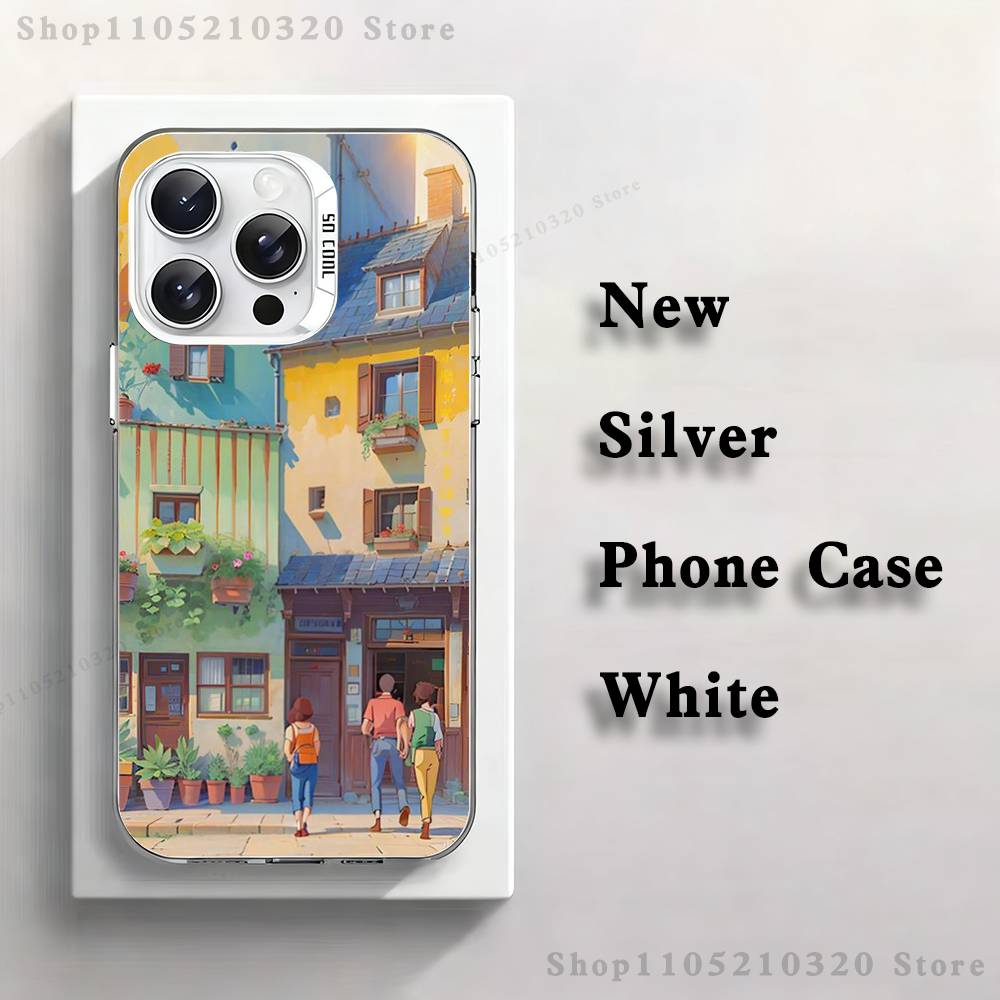 

Stylized Houses Painting Phone Case For iPhone 17,16,15,14,13,12,11,Pro,Max,Plus,Mini,XS,SE Anti Fall White Matte Hard Bumper iPhone12PROMAX