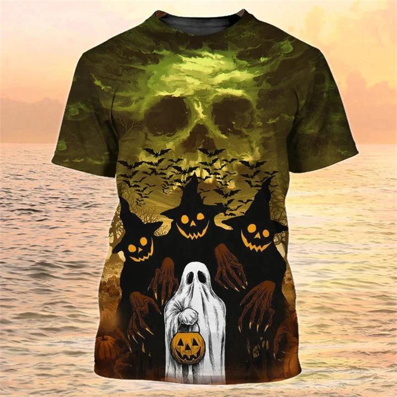 Happy Halloween Pumpkin T-shirt 3D Printed Colorful Round Neck T-shirt Men's Children's Short Sleeve Top Oversized Street T-shirt