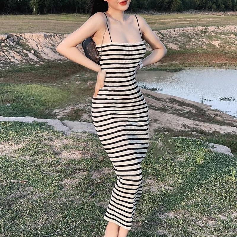 Pure desire style Spice girl striped sleeveless dress tube top sexy inner knitted hip skirt atmosphere vacation dress