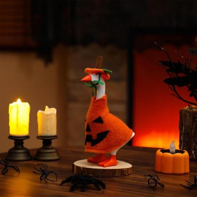 Kürbis-Gans Kostüm 7 Zoll Schreibtisch-Gans Outfit Halloween Niedliches Outfit mit Hut für Tischplatte Magnetische Gans Statue Schlüsselhalter