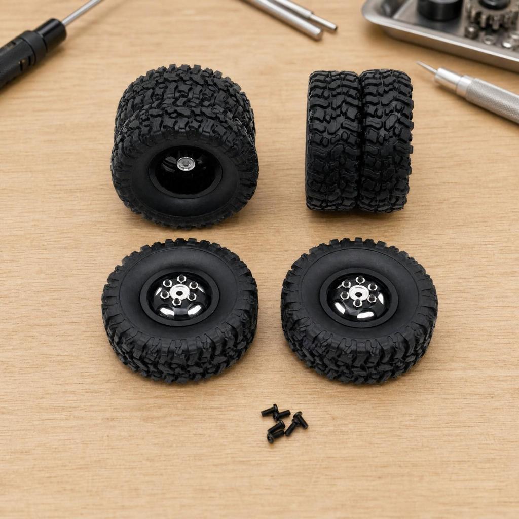 4 Pieces 1/16 remotes Control Wheel Assembly MetalUpgrade RC RoughTerrain with Mounting Screws