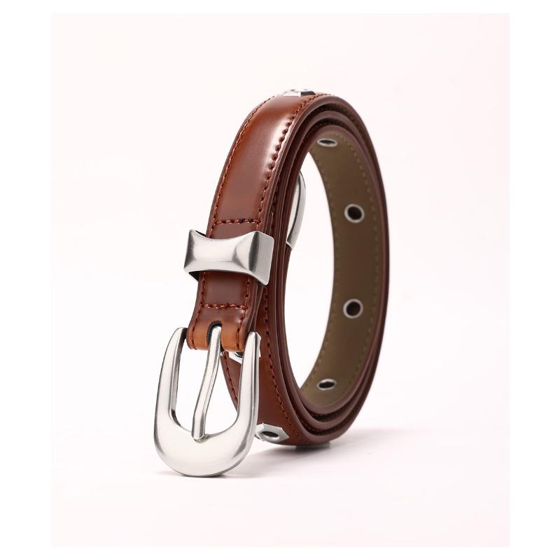Thin Cowhide Veterinary Women's Belt Versatile Nailed Casual Pants Belt High-end Women's Belt