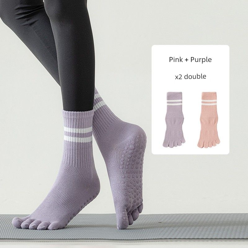 

Knee Socks Yoga Socks Spring and Summer Pilates Socks Professional Non Slip Female Five Finger Toe Socks Dance Floor Fitness Socks Purple + pink [2 pairs]](Free size 35-39])