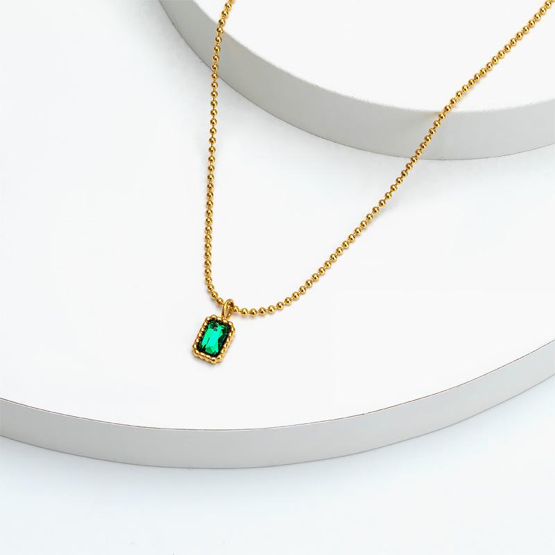 Green Cubic Zirconia Stone Necklace Pendant for Women, Dainty Charm Stone Pendant for Her Gift