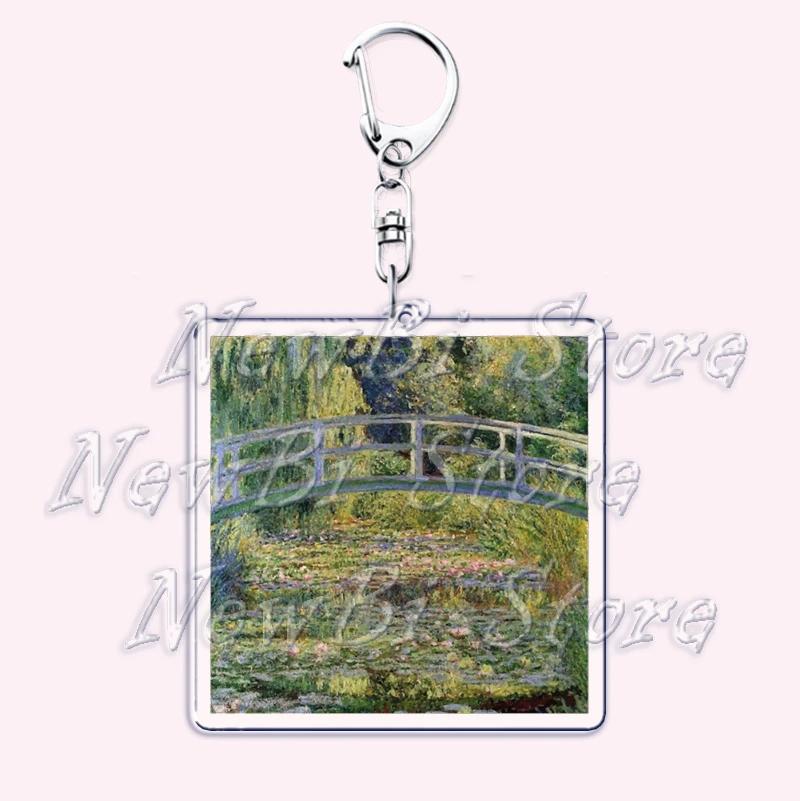 Hot Impressionism Art Keychain for Accessories Bag Van Gogh Monet Mona Lis Oil Painting Pendant Chain Ring Keyring Jewelry Gifts