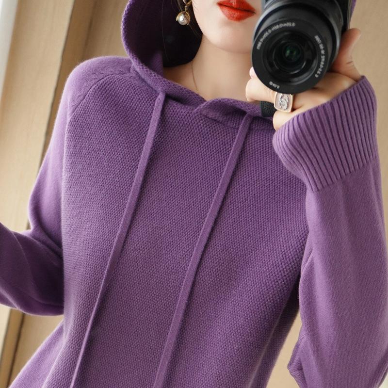 Women S Thick Knit Hooded Pullover Sweatshirt Loose Fit Autumn Style
