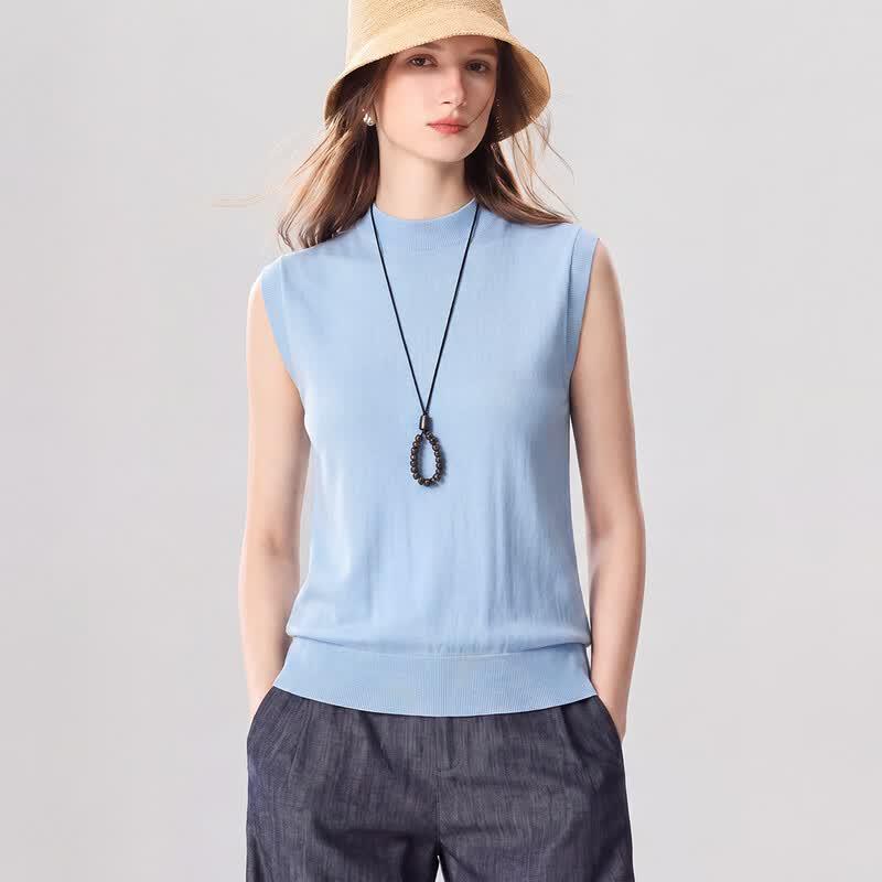 Snowforte Silk-Blend Mock Neck Sleeveless Knit Base Layer