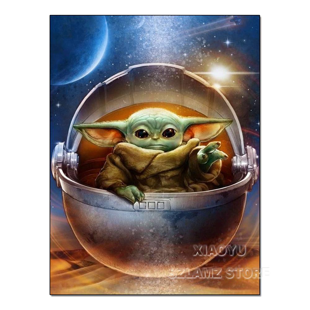 Diamond Painting Yoda Rhinestone Picture Cartoon Full Round Drill Mosaic Embroidery Mandalorian Home Decor Gift