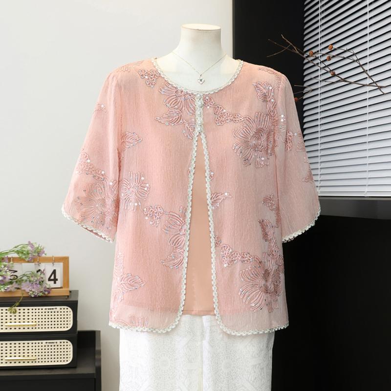 Yuzhaolin Elegant Embroidered Summer Jacket for Women 2XL